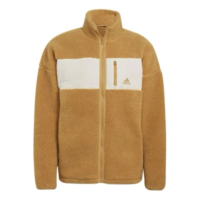 Adidas Originals Adidas Logo Casual Splicing Stand Collar Sports Jacket Couple Style Yellow In Brown