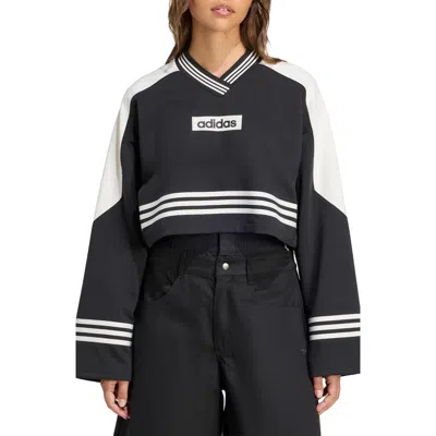 Adidas Originals Adidas Logo Cotton Blend Crop Sweatshirt In Black