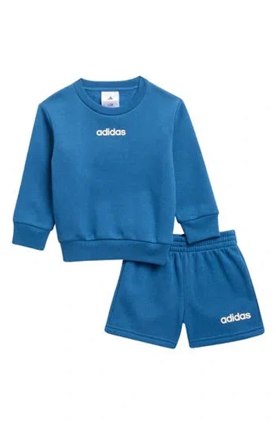 Adidas Originals Babies' Adidas Logo Fleece Crewneck Sweatshirt & Shorts Set In Blue