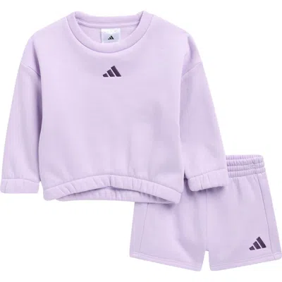 Adidas Originals Babies' Adidas Logo Fleece Sweatshirt & Shorts Set In Purple