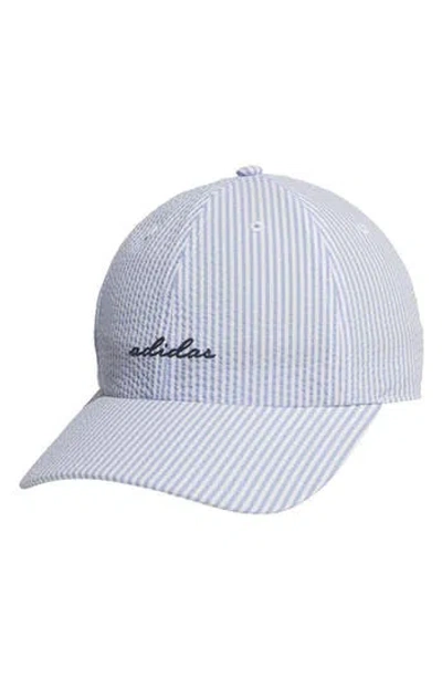 Adidas Originals Adidas Logo Seersucker Stripe Adjustable Baseball Cap In White