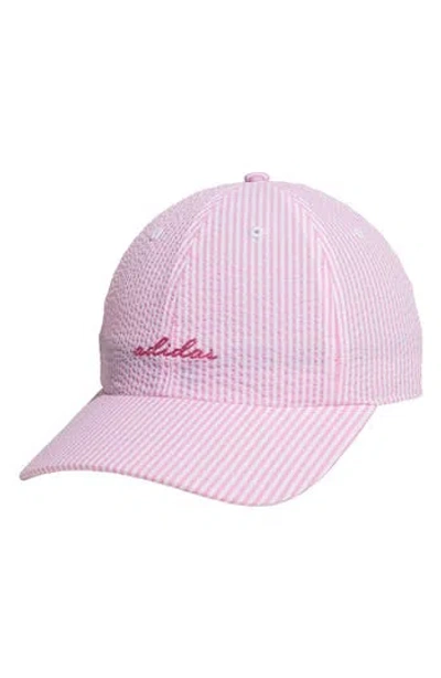 Adidas Originals Adidas Logo Seersucker Stripe Adjustable Baseball Cap In Pink