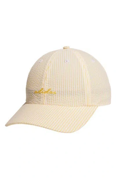 Adidas Originals Adidas Logo Seersucker Stripe Adjustable Baseball Cap In Yellow
