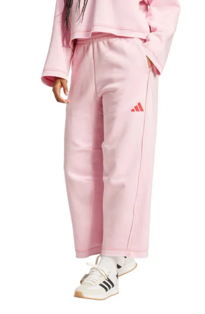 Adidas Originals Adidas Loose Fit Crop Fleece Pants In Pink
