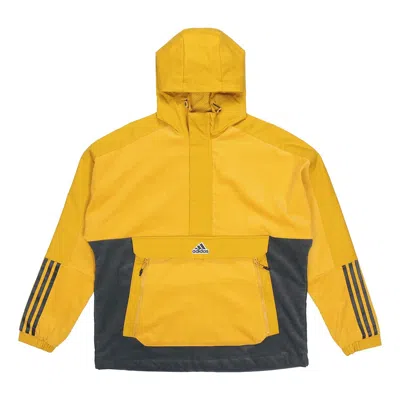 Adidas Originals Adidas M Corduroy Ank Half Zipper Colorblock Sports Hooded Logo Jacket Brown In Yellow