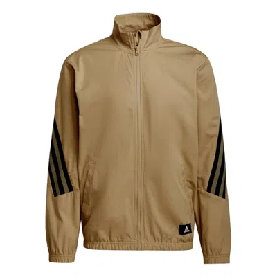 Adidas Originals Adidas M Future Icon Contrasting Colors Stripe Splicing Woven Stand Collar Sports Logo Jacket Khaki In Brown