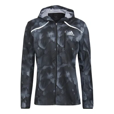 Adidas Originals Adidas Marathon Jkt Running Sports Hooded Jacket Black In Gray