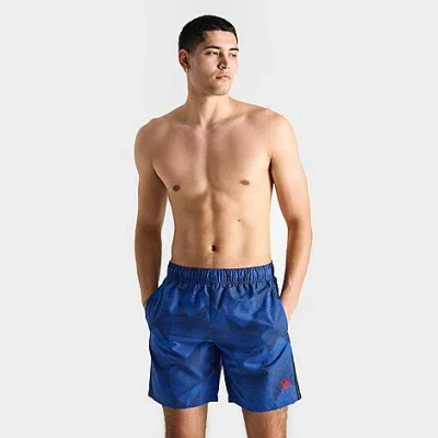 Adidas Originals Adidas Men's Originals Football-inspired Allover Print Swim Shorts In Bright Royal/black