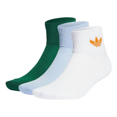 Adidas Originals Adidas Mid Ankle Socks 3-pairs 'white Blue Green' In Multi