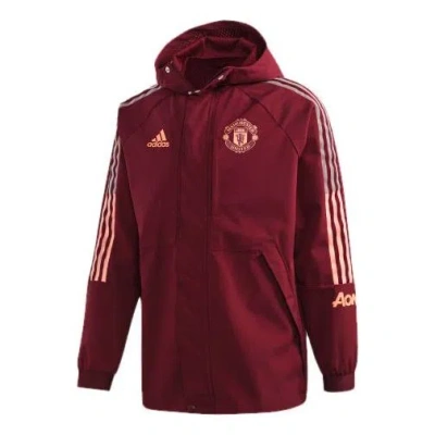 Adidas Originals Adidas Mufc Travel Jkt Manchester United Soccer/football Sports Hooded Jacket Purple In Red