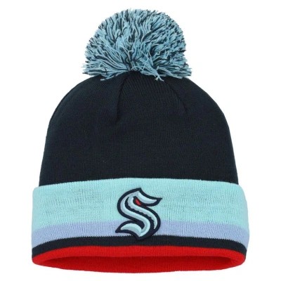 Adidas Originals Adidas Navy Seattle Kraken Team Stripe Cuffed Knit Hat With Pom