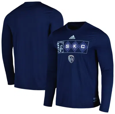Adidas Originals Adidas Navy Sporting Kansas City 2024 Jersey Hook Aeroready Long Sleeve T-shirt