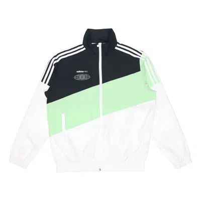 Adidas Originals Adidas Neo Colorblock Zipper Stand Collar Sports Jacket Black Green Colorblock In White