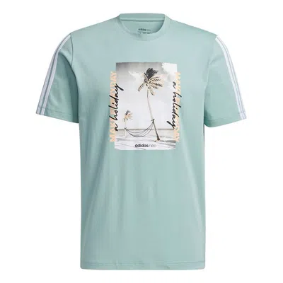 Adidas Originals Adidas Neo M Cs Gr Tee 2 Brown Landscape Printing Sports Short Sleeve Green
