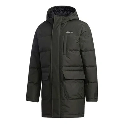 Adidas Originals Adidas Neo M Wint Dwn Prka Windproof Stay Warm Mid-length Sports Hooded Down Jacket Brown In Black