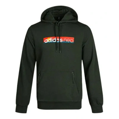 Adidas Originals Adidas Neo Multi-color Printing Logo Casual Hooded Pullover Brown In Green