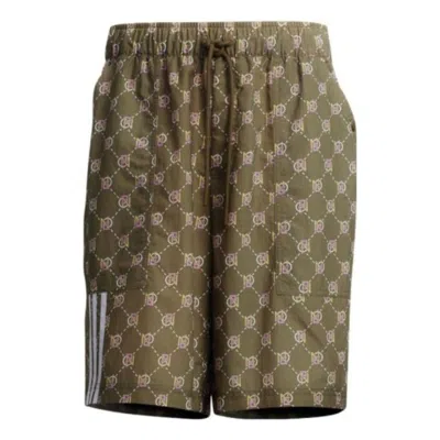 Adidas Originals Adidas Neo U Monogram Shorts Full Print Pattern Lacing Straight Shorts Light Brown