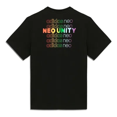 Adidas Originals Adidas Neo U Pd Tee1 Multi-color Logo Printing Sports Short Sleeve Couple Style Black