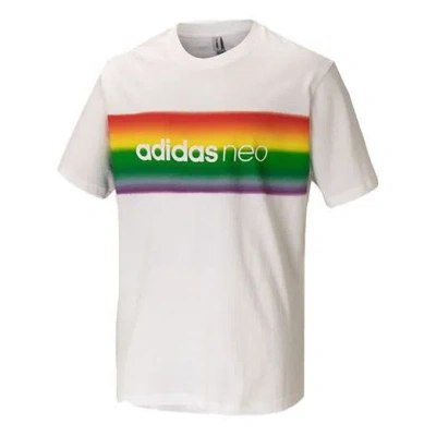Adidas Originals Adidas Neo U Pd Tee3 Rainbow Logo Printing Round Neck Sports Short Sleeve Couple Style White In Multi