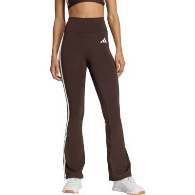 Adidas Originals Adidas Optime Essentials 3-stripes High Waist Flare Leggings In Brown