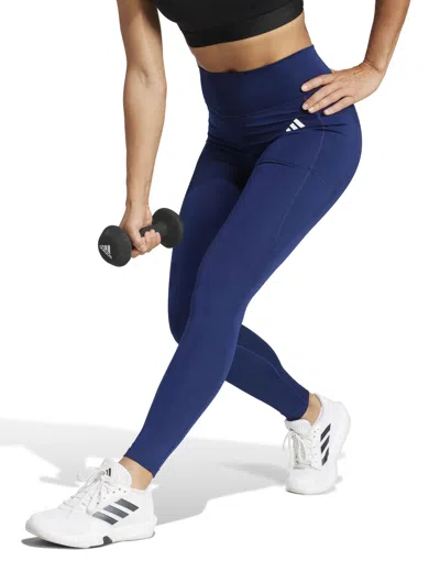 Adidas Originals Adidas Optime Essentials Stash Pocket Full-length Leggings In Blue