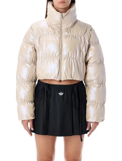 Adidas Originals Glossy Cropped Puffer In Neutral