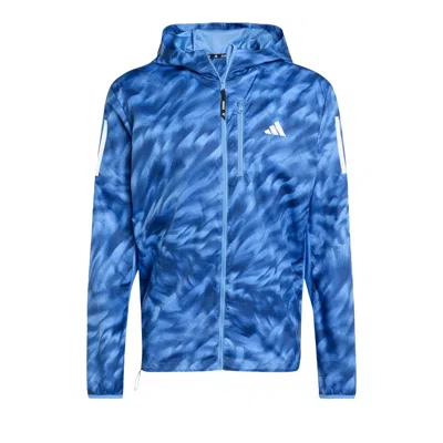 Pre-owned Adidas Originals Adidas Own The Run Allover Print Jacket 'blue Fusion/dark Blue' | Men's Size L