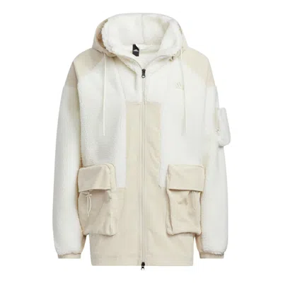 Adidas Originals Adidas Patch Fleece Cargo Jacket 'cream White' In Neutral
