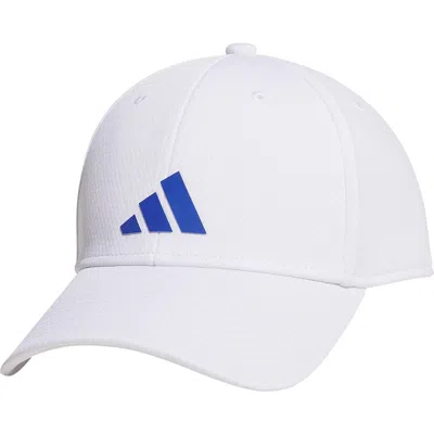 Adidas Originals Adidas Pregame Stretch Tripe Stripe Snapback Cap In White/semi Lucid Blue
