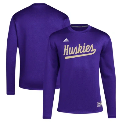 Adidas Originals Adidas Purple Washington Huskies Reverse Retro Baseball Script Pullover Sweatshirt