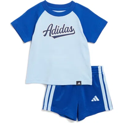 Adidas Originals Babies' Adidas Raglan Graphic T-shirt & Shorts Set In Blue