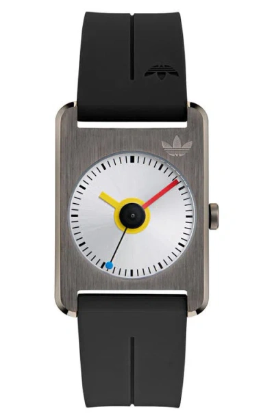 Adidas Originals Adidas Rectangular Dial Silicone Strap Watch, 31mm In Black