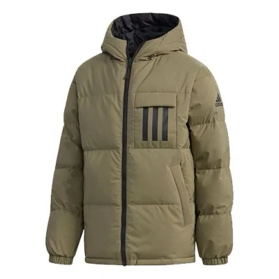 Adidas Originals Adidas Rev 3st Down Ho Stay Warm Reversible Outdoor Hooded Down Jacket Khaki Brown In Green