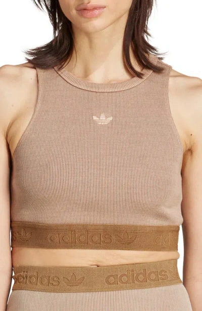 Adidas Originals Adidas Rib Bra Crop Tank In Brown
