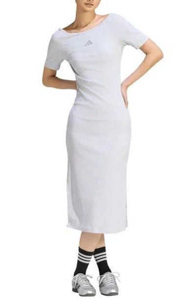 Adidas Originals Adidas Rib Short Sleeve Midi Dress In Light Grey Heather