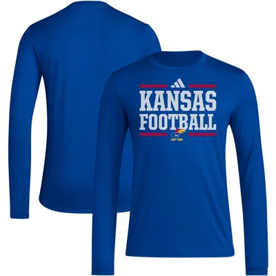 Adidas Originals Adidas Royal Kansas Jayhawks Locker Football Pre-game Aeroready Long Sleeve T-shirt