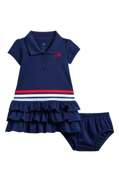 Adidas Originals Babies' Adidas Ruffle Polo Dress & Bloomers Set In Blue