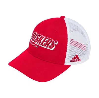 Adidas Originals Adidas Scarlet Nebraska Huskers Mascot Block Letter Slouch Trucker Adjustable Hat In Tmpwrd,whi