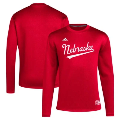 Adidas Originals Adidas Scarlet Nebraska Huskers Reverse Retro Baseball Script Pullover Sweatshirt