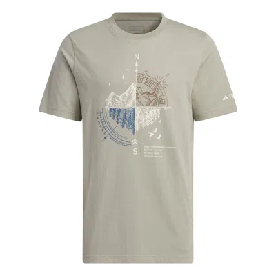 Adidas Originals Adidas Short Sleeve Mountain Graphic T-shirt 'silver Pebble' In Neutral