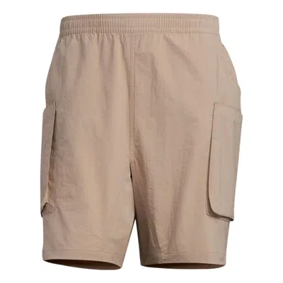 Adidas Originals Adidas Solid Color Elastic Waistband Big Pocket Shorts Khaki In Brown