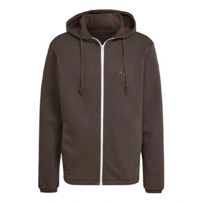 Adidas Originals Adidas Solid Color Sports Hooded Jacket Brown