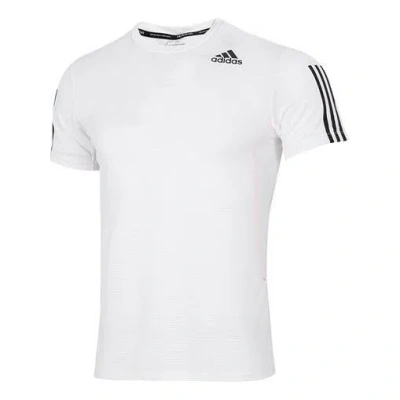 Adidas Originals Adidas Solid Color Stripe Logo Micro Mark Athleisure Casual Sports Round Neck Short Sleeve White