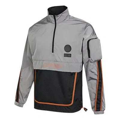 Adidas Originals Adidas Sports Stylish Stand Collar Cardigan Jacket Black Gray Colorblock