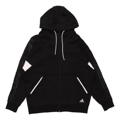 Adidas Originals Adidas St Kn Block Jkt Sports Training Knit Hooded Logo Jacket Black