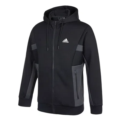 Adidas Originals Adidas St Kn Spcr Jkt Contrasting Colors Pocket Knit Sports Hooded Logo Jacket Black