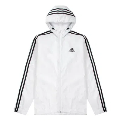 Adidas Originals Adidas Stripe Logo Micro Mark Printing Sports Training Hooded Jacket White