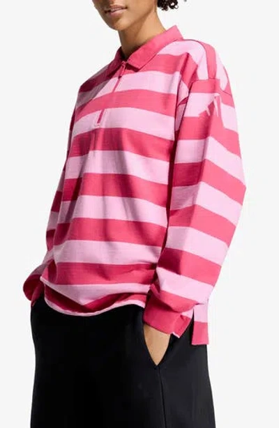 Adidas Originals Adidas Striped Quarter Zip Cotton Polo In Pink