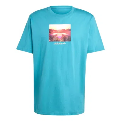 Adidas Originals Adidas Sunset Graphic T-shirt Asia Sizing 'teal' In Blue