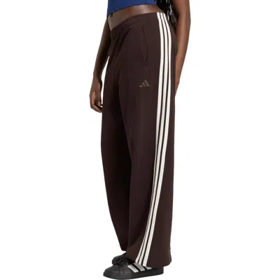 Adidas Originals Adidas Three Stripe Wide Leg Pants In Aurora Coffee/off White